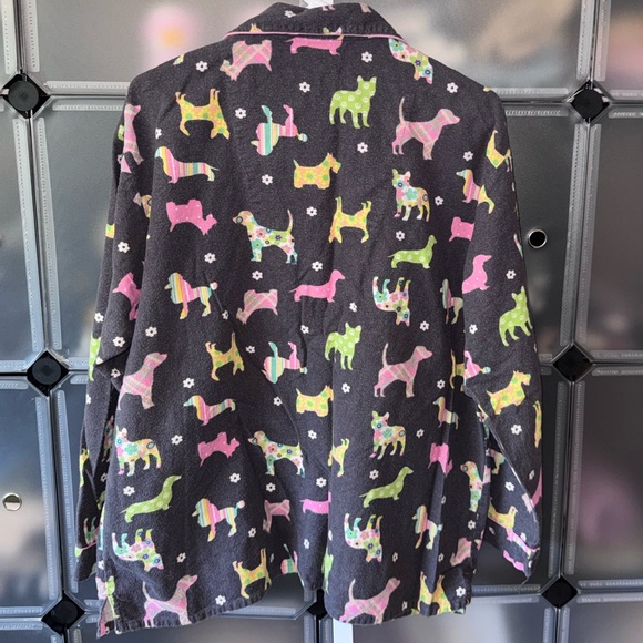 PJ Salvage Flannel Pajama Set in Gray with Multicolored Dog Silhouettes Wns L - Picture 5 of 15